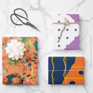 Preppy patroon dubbel geluk geometrisch oranje inpakpapier vel