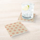 Preppy Peach White Hippie Flower Pattern Glazen Onderzetter (Schuin)