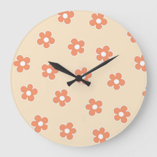 Preppy Peach White Hippie Flower Pattern Grote Klok