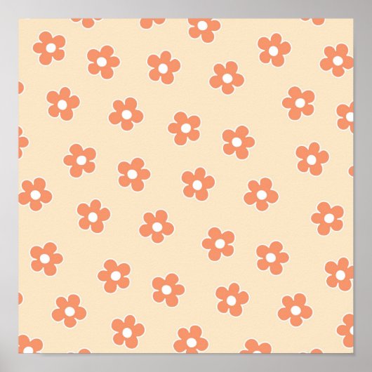 Preppy Peach White Hippie Flower Pattern Poster (Voorkant)