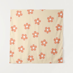 Preppy Peach White Hippie Flower Pattern Wandkleed