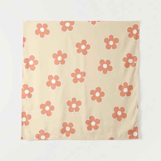 Preppy Peach White Hippie Flower Pattern Wandkleed (Voorkant)