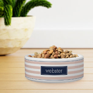 Preppy Personalized Blush & Navy Stripe Pet Voerbakje