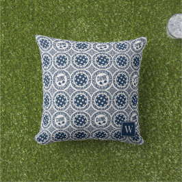 Preppy Pickleball Damask – Navy Dink Motif   Buitenkussen