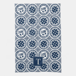 Preppy Pickleball Damask - Navy Dink Motif Theedoek