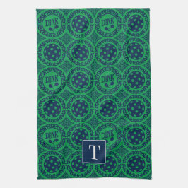 Preppy Pickleball Damask - Navy & Green Dink  Theedoek