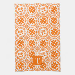 Preppy Pickleball Damask - Orange Dink Motif Theedoek
