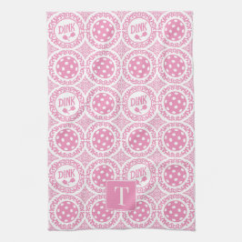 Preppy Pickleball Damask - Pink Dink Motif Theedoek