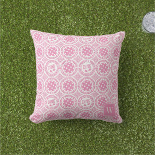 Preppy Pickleball Damask – Roze Dink Motief Buitenkussen