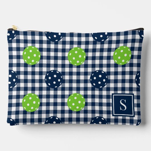 Preppy Pickleball Gingham Navy &Lime Monogram Etui (Voorkant)