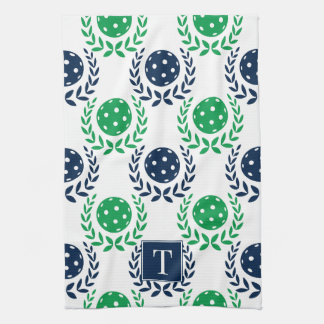 Preppy Pickleball Laurel Wreath - Navy & Green Theedoek