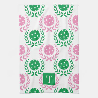 Preppy Pickleball Laurel Wreath - Pink & Green Theedoek