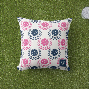Preppy Pickleball Lauwerkrans – Marineblauw & Heet Buitenkussen