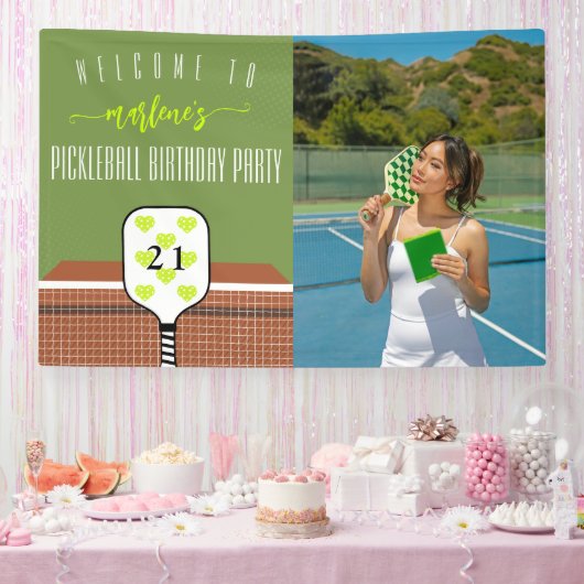 Preppy Pickleball Paddle Foto Dink Verjaardagsfees Spandoek (Feest)