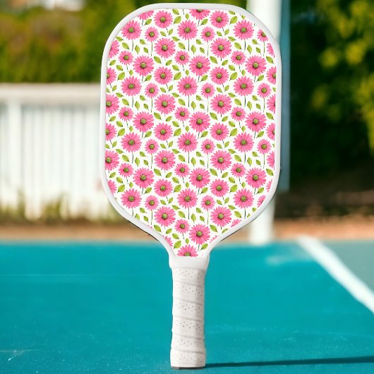 Preppy Pickleball Paddle met roze madeliefjes
