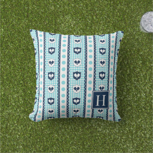 Preppy Pickleball Wapen Gingham - Marineblauw & Tu Buitenkussen