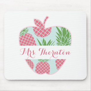 Preppy Pineapple Print Apple Personalized Teacher Muismat