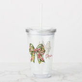 Preppy Pink and Green Floral Bow Personalized Acryl Drinkbeker (Voorkant)
