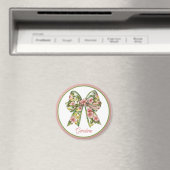 Preppy Pink and Green Floral Bow Personalized Magneet (Insitu (Vaatwasser))