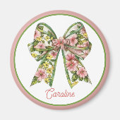 Preppy Pink and Green Floral Bow Personalized Magneet (Voorkant)