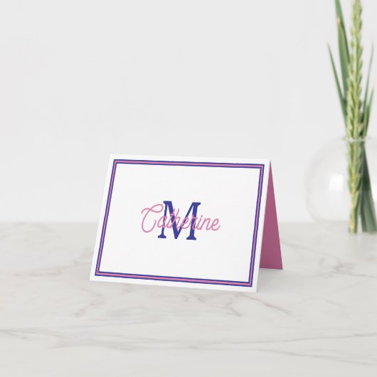 Preppy Pink and Navy Blue Simple Monogram (Devant)