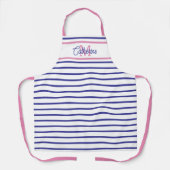 Preppy Pink and Navy Blue Stripe Simple Monogram Schort (Voorkant)