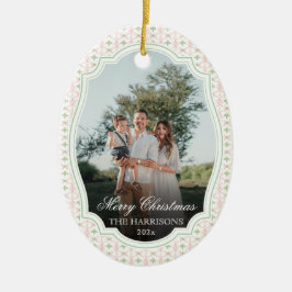 Preppy Pink Bow Christmas Nutcracker 2 Photos  Keramisch Ornament