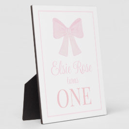 Preppy Pink Bow Grandmillennial Eerste Verjaardag Fotoplaat
