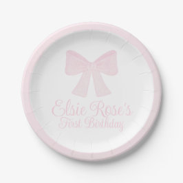 Preppy Pink Bow Grandmillennial Eerste Verjaardag Papieren Bordje
