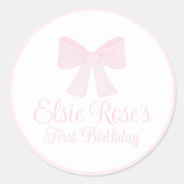 Preppy Pink Bow Grandmillennial Eerste Verjaardag Ronde Sticker