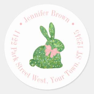 Preppy Pink Bunny Baby shower retouradres Ronde Sticker