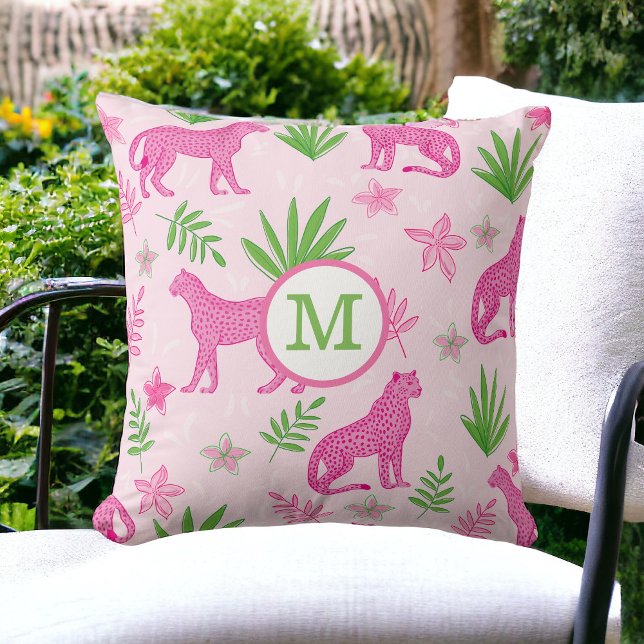 Preppy Pink Cheetah Monogram Kussen (Creator heeft geüpload)