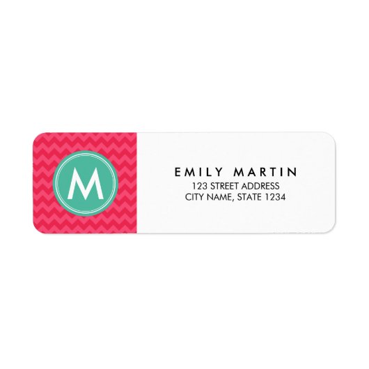 Preppy Pink Chevron Étiquette de adresse Monogramm (Devant)