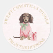 Preppy Pink Christmas Dachshund Lrg Round Stickers (Devant)