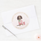 Preppy Pink Christmas Dachshund Lrg Round Stickers (Enveloppe)