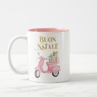 Preppy Pink Christmas Moped Buon Natale Mug Tweekleurige Koffiemok