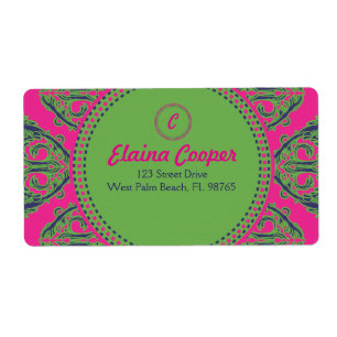 Preppy Pink Damask Etiket