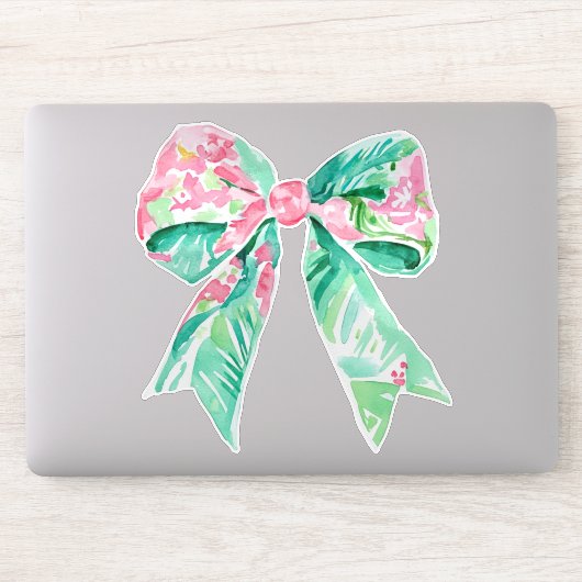 Preppy Pink en Aqua Floral Bow Sticker (Computer)