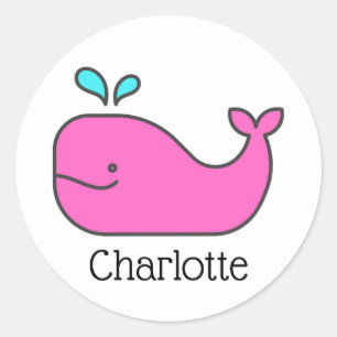 Preppy Pink en Aqua Whale Gepersonaliseerd Ronde Sticker