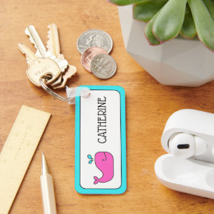 Preppy Pink en Aqua Whale Gepersonaliseerd Sleutelhanger