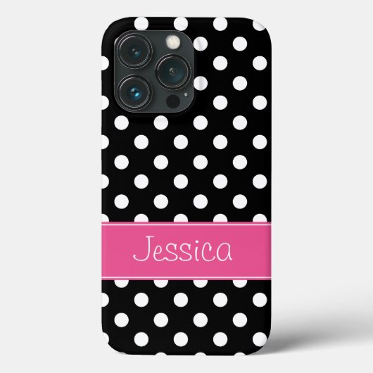 Preppy Pink en Black Polka Dots gepersonaliseerd Case-Mate iPhone Case (Achterkant)