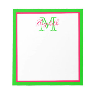 Preppy Pink en Green Monogram Notitieblok