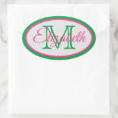 Preppy Pink en Green Monogram Ovale Sticker (Tas)