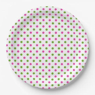 Preppy Pink en Green Polka Dots on White Papieren Bordje