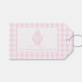 Preppy Pink Ginger Jar Monogram Eerste verjaardag Cadeaulabel