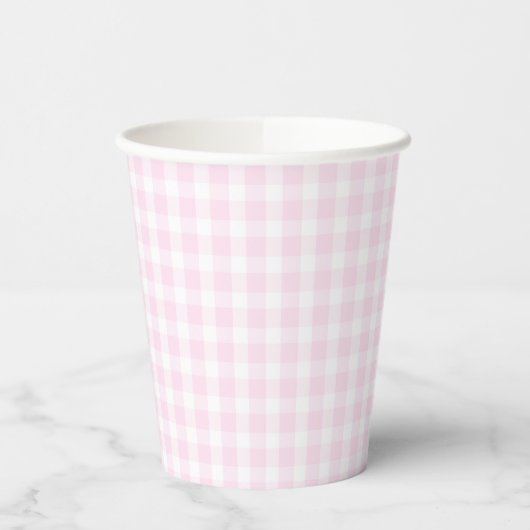 Preppy Pink Gingham Plaid Eerste Verjaardag Papieren Bekers (Links)