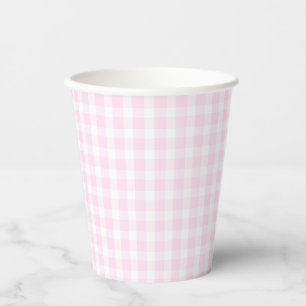 Preppy Pink Gingham Plaid Eerste Verjaardag Papieren Bekers