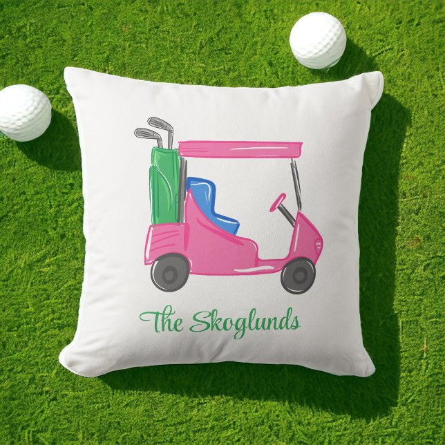 Preppy Pink Golf Cart gepersonaliseerd Kussen (Creator heeft geüpload)