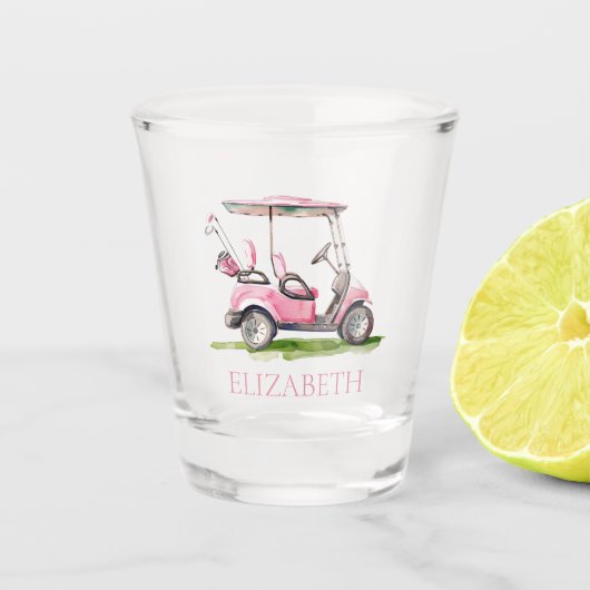 Preppy Pink Golf Cart gepersonaliseerd Shot Glas (Voorkant)