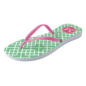 Preppy Pink & Green Bamboo Lattice Monogram Teenslippers (Schuin)